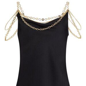 Paco Rabanne Satin Lace Scoop Neck Top with Gold Signature "Eight" Chains Straps